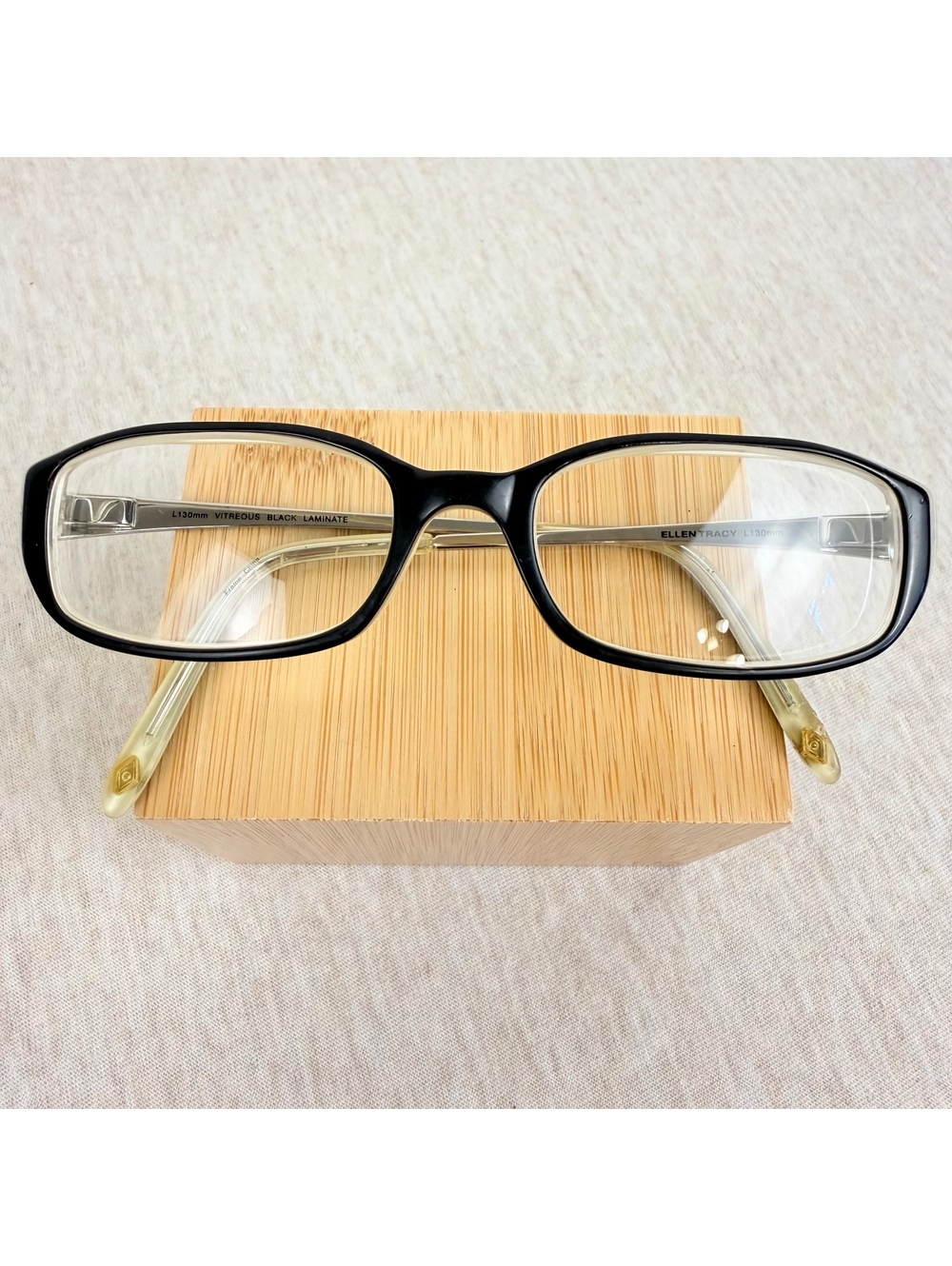 Ellen Tracy Black Clear Rectangular Eyeglass Frames 130mm Rx Lenses